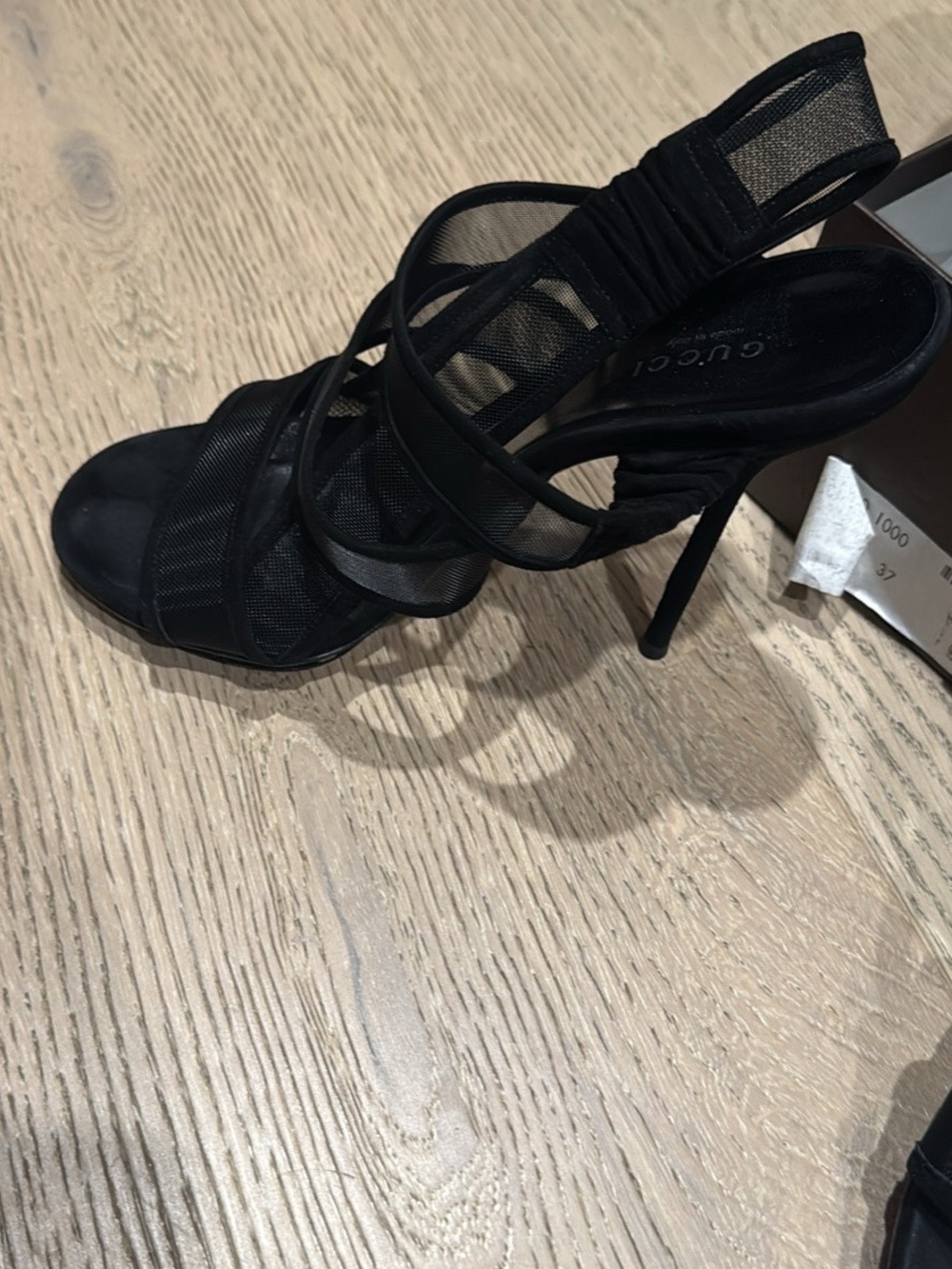 Gucci Black Mesh Multi-Strap Stiletto Sandals